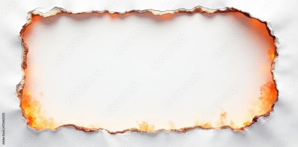 Fototapeta premium Crisp white background showcases charred paper edges, varying degrees of scorch , brown, close-up, stock photo