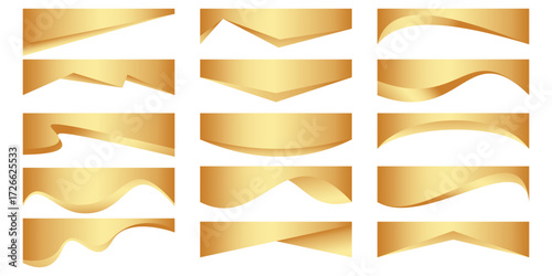 Wavy vector shapes for banner design. Abstract golden elements. Curve border and header for website template. Luxury bottom and separator decoration for certificate
