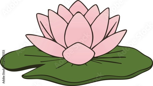 Pink lotus bloom on layered green pads