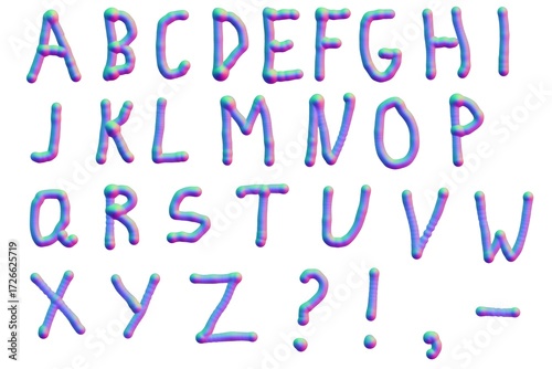 Grunge brush drawn colorful letters. 
Handwritten alphabet, brush stroke typography. Font with organic texture. Raster illustration on a white background.