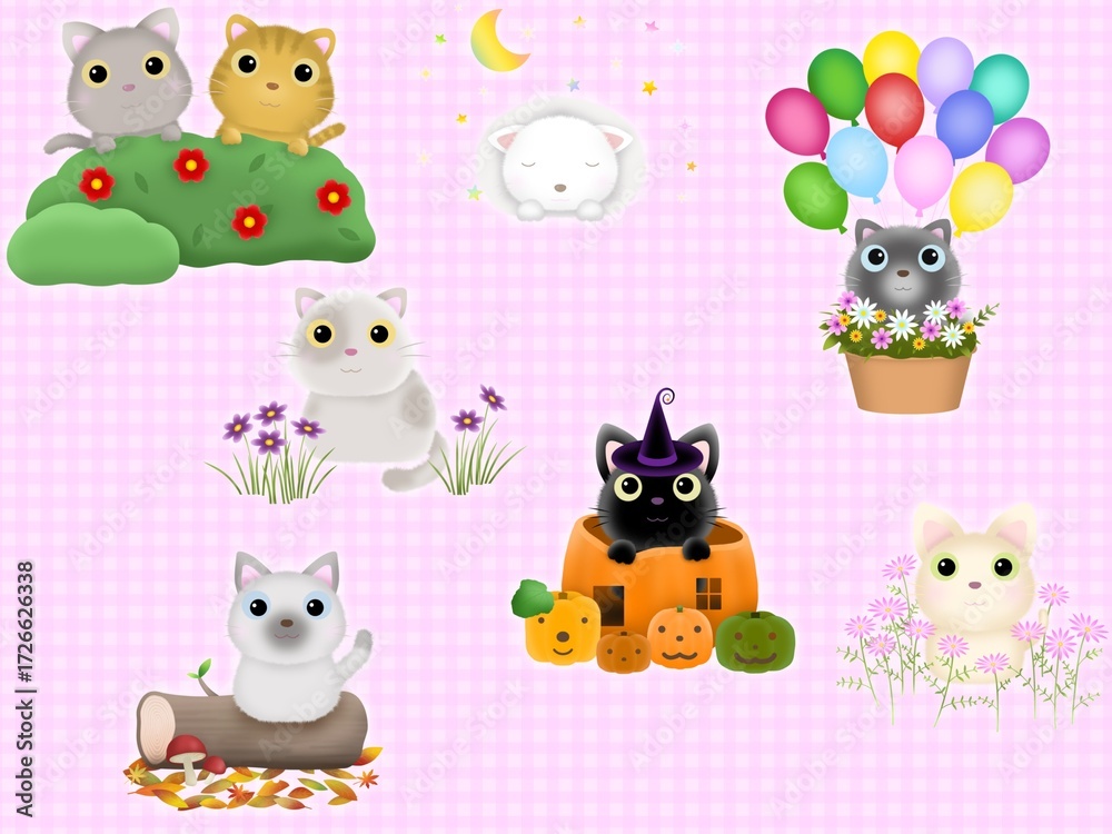 Naklejka premium ネコのシームレスパターン D-4