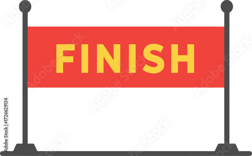 Red finish line banner with golden 'finish' text and support poles indicating completion and achievement isolated on transparent background