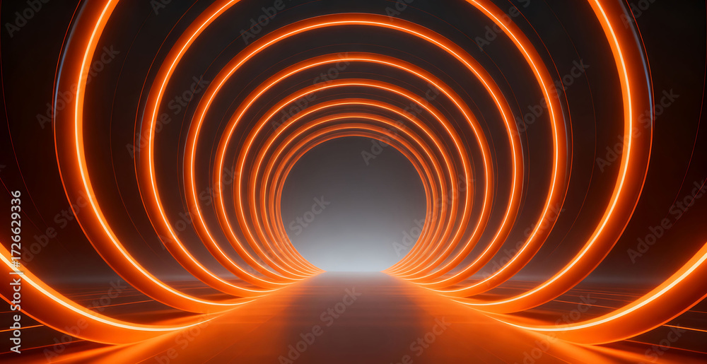 Naklejka premium Orange business technology light effect space main visual on a black background