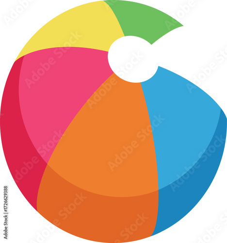 Brightly colored beach ball isolated on classic toy for summer fun and outdoor playtime activities isolated on transparent background