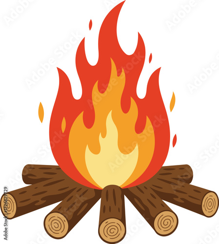 Vibrant campfire flames and logs symbolizing warmth adventure and outdoor gathering for design projects isolated on transparent background
