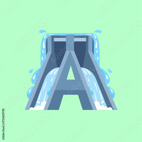 A stylized illustration of the letter A designed as a hydroelectric dam with water flowing through it.