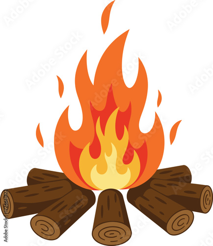 Campfire flames and logs icon a warm inviting fire symbol for camping outdoor adventures cozy gatherings isolated on transparent background