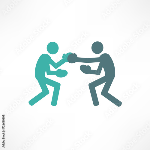 Two figures engage in a boxing match, showcasing their skills and athleticism in a stylized illustration