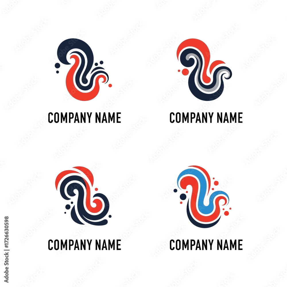Fototapeta premium Abstract logo designs with swirling shapes and vibrant colors for branding.
