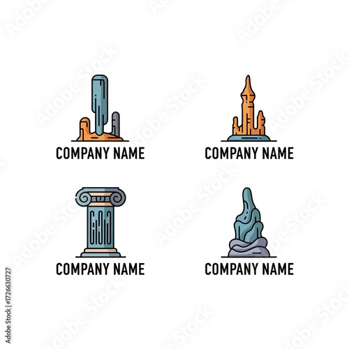 Collection of Architectural and Natural Landmark Logos for Company Branding.