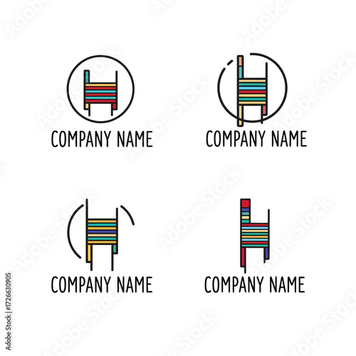 colorful chair logo design variations.