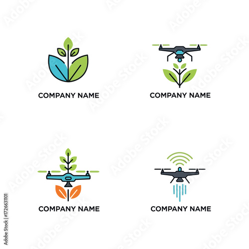 drone agriculture logo design collection.