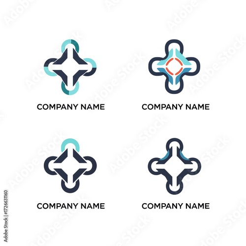 Four Abstract Cross Logos with Company Names.