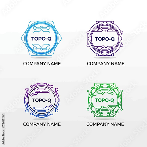 Four Tech Logos with TOPO-Q Text and Company Name Placeholder.