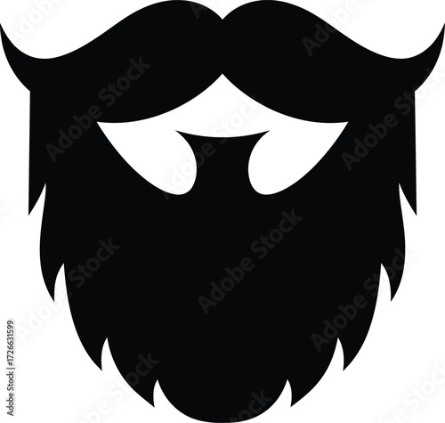 Classic black beard and moustache silhouette iconic grooming style for men barber shop business identity branding isolated on transparent background