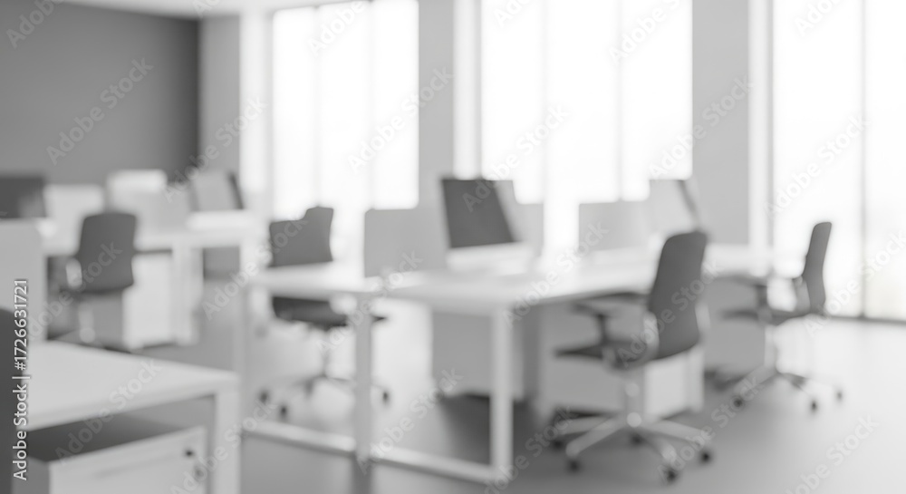 Fototapeta premium Blurred Modern Open-Plan Office Space Background with Desks and Computers for Business Concepts