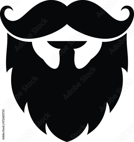 Iconic black beard and moustache silhouette for men's grooming and style design projects isolated on transparent background