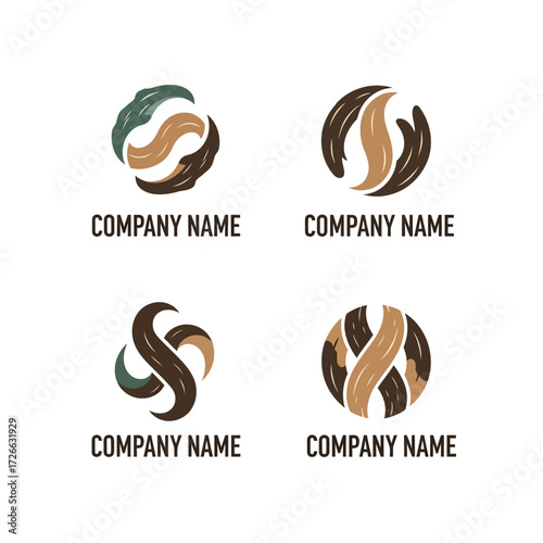 Set of abstract organic logo templates with swirl and S shapes.
