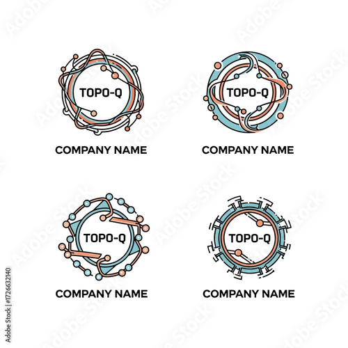 Set of four circular technology logos with circuit board design.