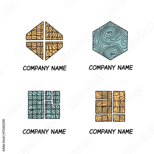 Set of four hand drawn wooden texture logo templates.