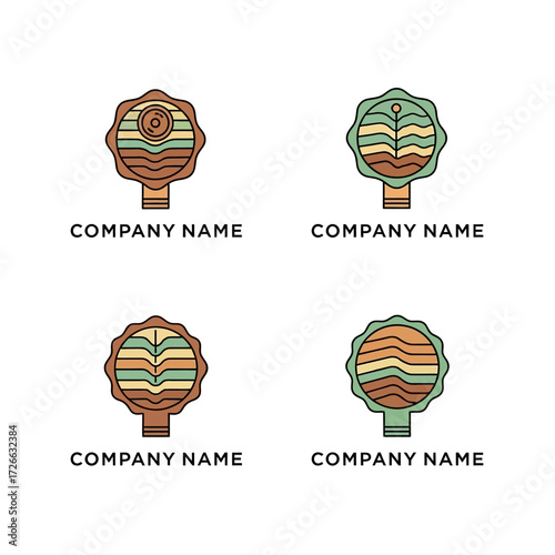 Set of four stylized tree logos with company name placeholders.
