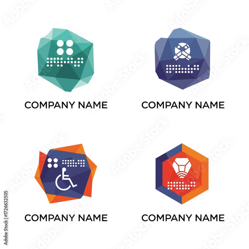 Set of modern geometric logos representing disability and accessibility concepts.
