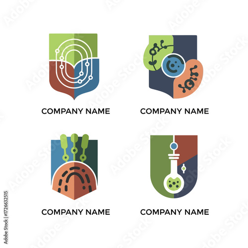 Set of science and technology shield logo templates.