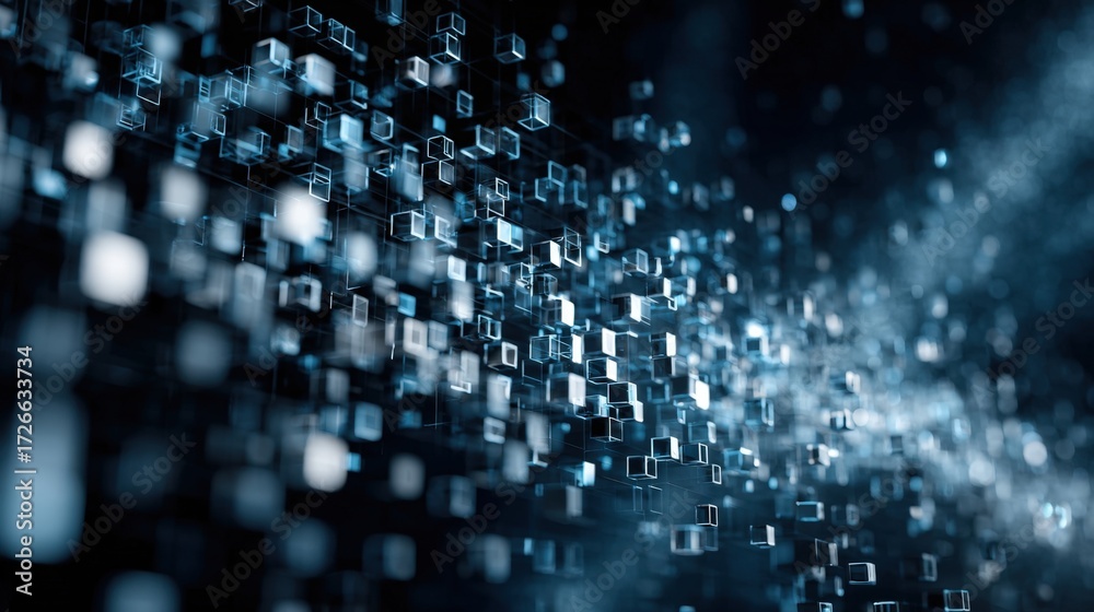 Obraz premium Abstract Technology Background with Glowing Data Cubes and Light