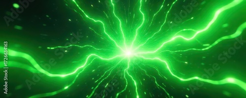 Abstract vibrant green energy burst, radiating dynamic lines and shapes , green, sustainable