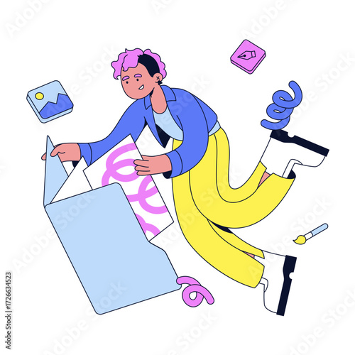 Young woman is putting together her portfolio
