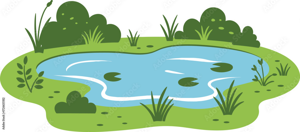 Obraz premium Serene pond with lush greenery and water lilies peaceful nature scene aquatic ecosystem aquatic life nature landscape peaceful waters isolated on transparent background