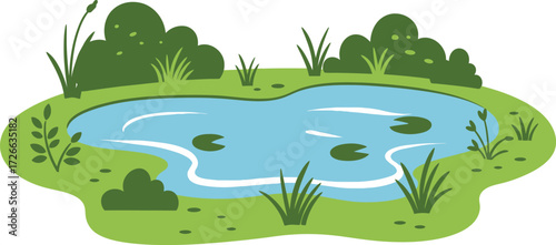 Serene pond with lush greenery and water lilies peaceful nature scene aquatic ecosystem aquatic life nature landscape peaceful waters isolated on transparent background