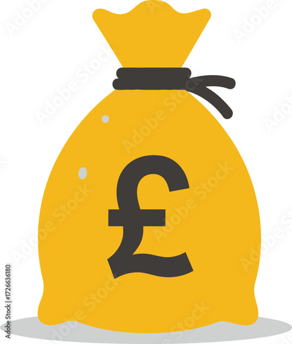 Golden money bag with pound sterling symbol iconic representation of wealth and financial success in business isolated on transparent background