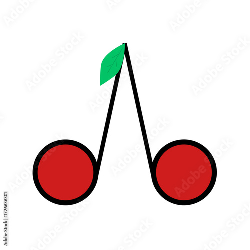 Vector isolated two pair couple cherry berries colored contour line.