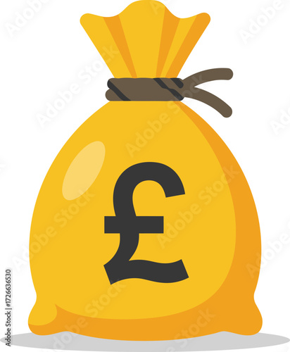 Bright yellow money bag with pound sterling symbol iconic representation of wealth finance and british currency isolated on transparent background