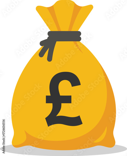 Golden money bag symbolizing wealth and financial growth with pound sterling currency icon for business concepts isolated on transparent background