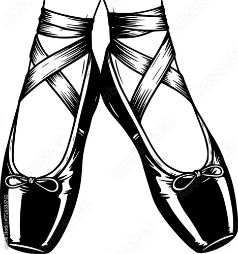 ballet shoes, pointe shoes, black and white, vector