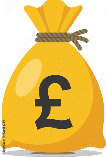 Golden money bag with pound sterling symbol represents financial wealth prosperity and savings opportunity for business growth and investment isolated on transparent background