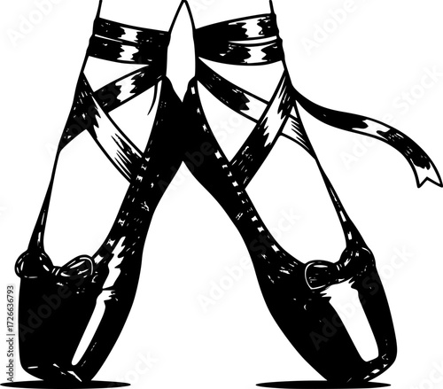 ballet shoes, pointe shoes, black and white, vector