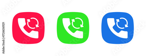 A set of three colorful icons (red, green, blue) featuring a phone with a globe/world symbol, representing the International Call or Global Dialing feature for long-distance calls.