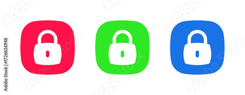 A set of three colorful icons (red, green, blue) featuring a lock symbol, representing the Screen Lock or Security feature to prevent unauthorized device access.