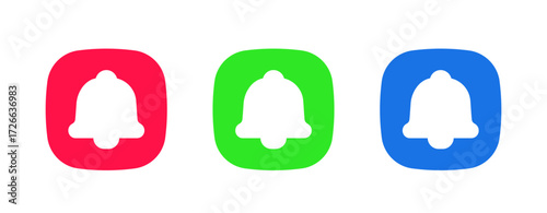 A set of three colorful icons (red, green, blue) featuring a bell symbol, representing the Notification/Ringtone feature to alert the user of incoming calls or messages.