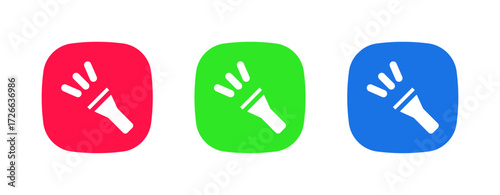 A set of three colorful icons (red, green, blue) featuring a flashlight icon, representing the Torch/Flashlight feature, utilizing the camera's LED for illumination.
