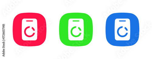 A set of three colorful icons (red, green, blue) featuring a smartphone with a circular refresh arrow, representing the System Refresh/Restart feature to reboot or reload device data.