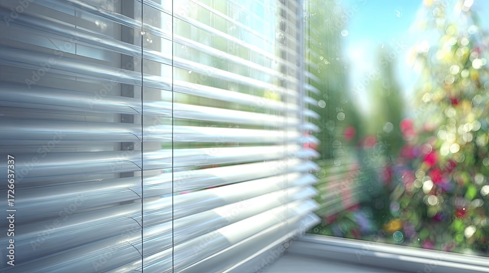 Obraz premium White Blinds Sunlight Garden View