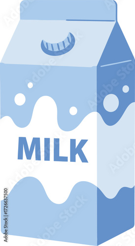 Light blue milk carton beverage packaging design with 'milk' label and abstract frosty accents for dairy product promotion isolated on transparent background