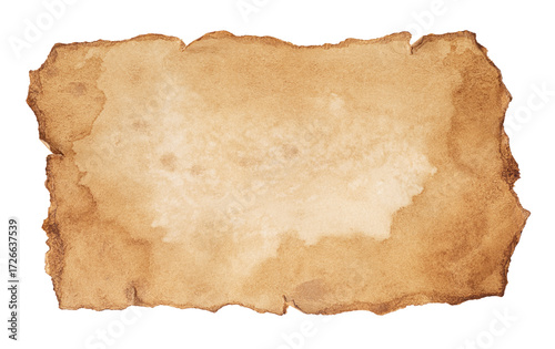 Old parchment paper sheet with vintage aged texture isolated on white background