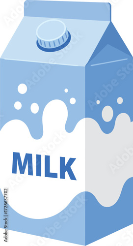 Blue milk carton with dripping milk label and handle fresh dairy beverage product isolated dairy beverage packaging isolated on transparent background