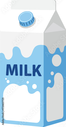 Refreshing carton of milk with blue droplets and 'milk' text for dairy beverage marketing and design isolated on transparent background