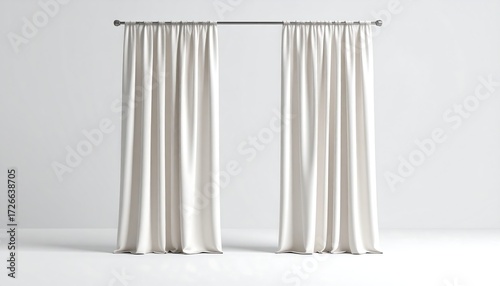Pair of cream-colored curtains on a metal rod